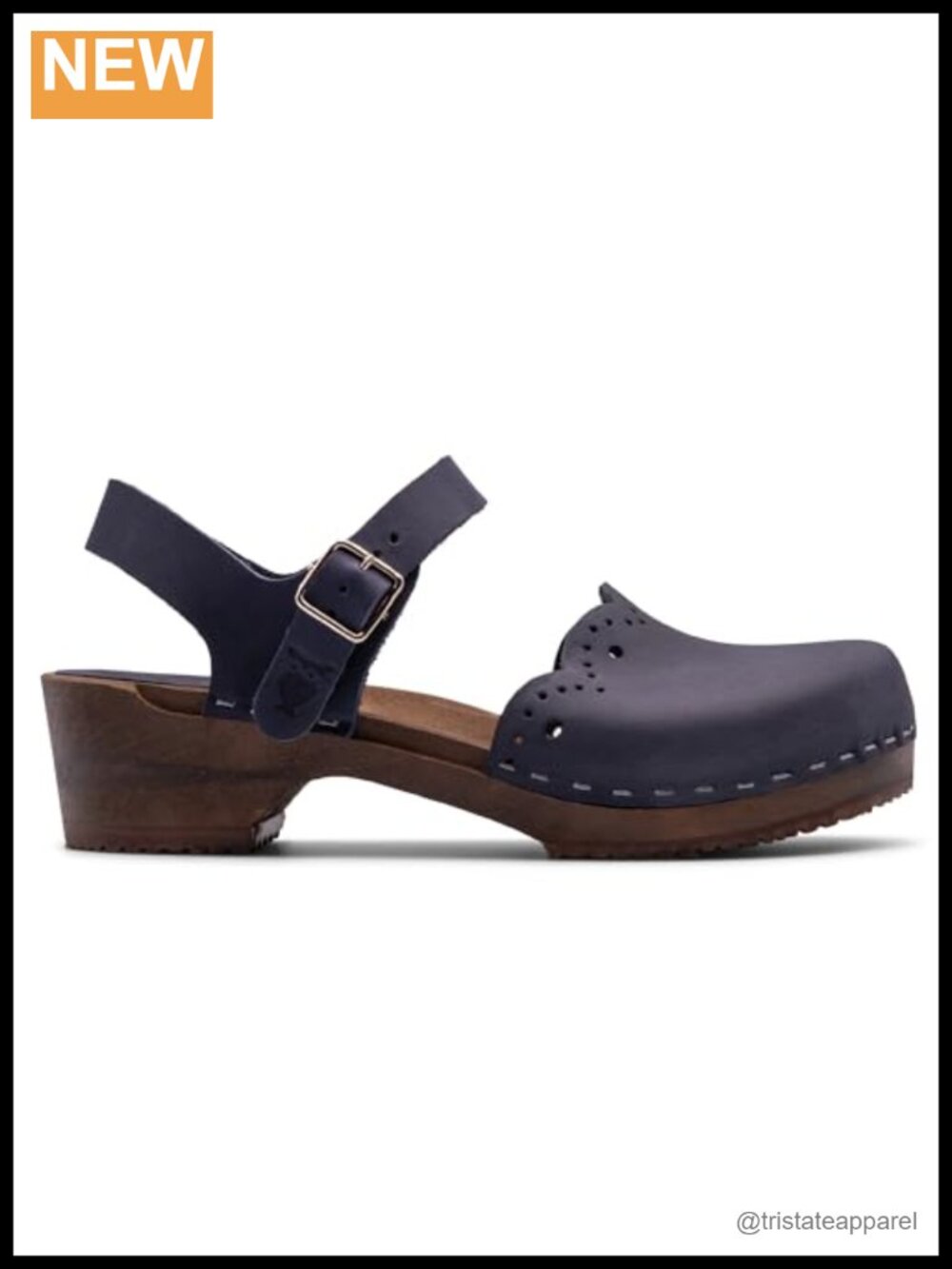 Handmade Swedish Wood Clogs Low Heel Sandals Top Grain Leather
